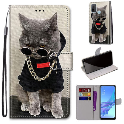 Coloured Drawing Cross Texture Horizontal Flip PU Leather Case with Holder & Card Slots & Wallet & Lanyard, For OPPO A53 4G(2020) / A53s / A32 / A33 (2020), For OPPO F17 Pro / A93 4G / Reno4 Lite / Reno4 F