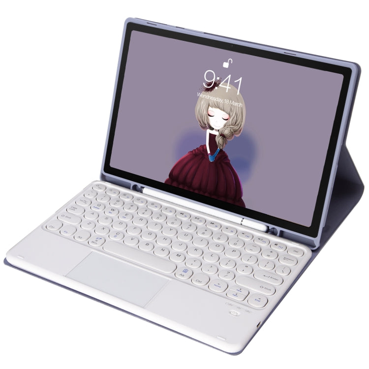 YT098B-A Detachable Candy Color Skin Feel Texture Round Keycap Bluetooth Keyboard Leather Case with Touch Control For iPad Air 11 2024 / 2025 / Air 4 10.9 2020 / Air 5 10.9 2022 (Purple), For iPad 9.7 inch 2018 & 2017 / Pro 9.7 inch / Air 2 / Air      ...