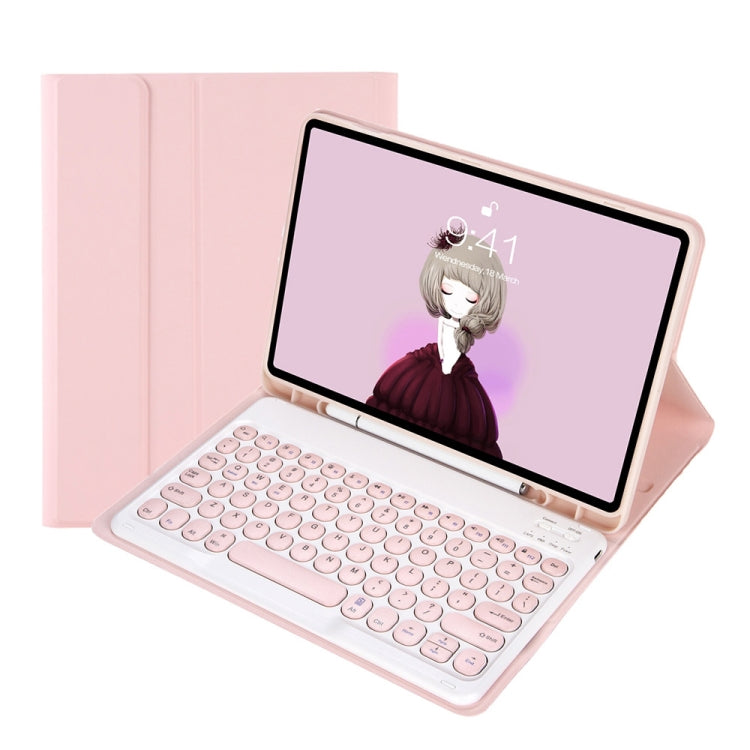 YT11B Detachable Candy Color Skin Feel Texture Round Keycap Bluetooth Keyboard Leather Case For iPad Air 4 2020 / Air 5 2022 / Pro 11 inch 2022 / 2021 / 2020 / 2018(White Ice), iPad 10.2 2020 & 2019 / Air 2019 / Pro 10.5 inch                           ...