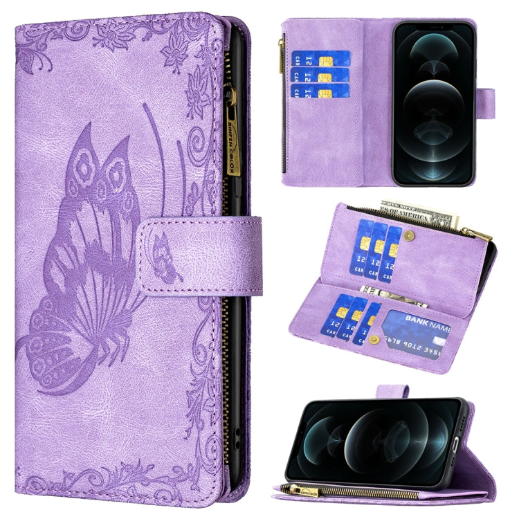 Flying Butterfly Embossing Pattern Zipper Horizontal Flip Leather Case with Holder & Card Slots & Wallet, For iPhone 12, For iPhone 12 Pro, For iPhone 12 Pro Max, For Nokia 1.4, For Nokia 3.4