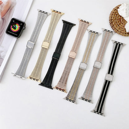 Double Lines Steel Replacement Strap Watchband, For Apple Watch Series 7  41mm / & 6 & SE & 5 & 4 40mm, For Apple Watch Series  7  45mm / & 6 & SE & 5 & 4 44mm
