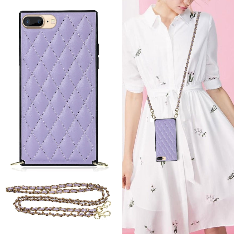 Elegant Rhombic Pattern Microfiber Leather +TPU Shockproof Case with Crossbody Strap Chain, For iPhone SE 2022 / SE 2020 / 8 / 7, For iPhone 8 Plus / 7 Plus, For iPhone X / XS, For iPhone XR, For iPhone XS Max, For iPhone 11, For iPhone 11 Pro         ...