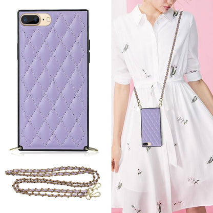 Elegant Rhombic Pattern Microfiber Leather +TPU Shockproof Case with Crossbody Strap Chain, For iPhone SE 2022 / SE 2020 / 8 / 7, For iPhone 8 Plus / 7 Plus, For iPhone X / XS, For iPhone XR, For iPhone XS Max, For iPhone 11, For iPhone 11 Pro         ...