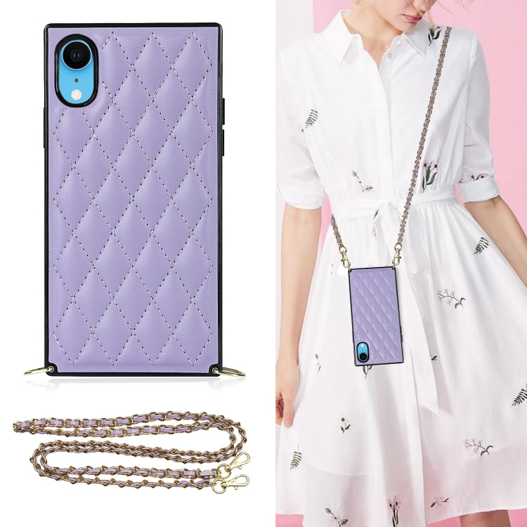 Elegant Rhombic Pattern Microfiber Leather +TPU Shockproof Case with Crossbody Strap Chain, For iPhone SE 2022 / SE 2020 / 8 / 7, For iPhone 8 Plus / 7 Plus, For iPhone X / XS, For iPhone XR, For iPhone XS Max, For iPhone 11, For iPhone 11 Pro         ...