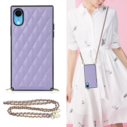 Elegant Rhombic Pattern Microfiber Leather +TPU Shockproof Case with Crossbody Strap Chain, For iPhone SE 2022 / SE 2020 / 8 / 7, For iPhone 8 Plus / 7 Plus, For iPhone X / XS, For iPhone XR, For iPhone XS Max, For iPhone 11, For iPhone 11 Pro         ...