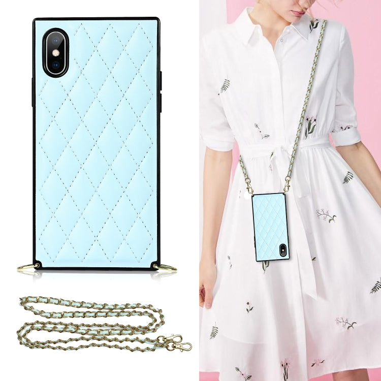 Elegant Rhombic Pattern Microfiber Leather +TPU Shockproof Case with Crossbody Strap Chain, For iPhone SE 2022 / SE 2020 / 8 / 7, For iPhone 8 Plus / 7 Plus, For iPhone X / XS, For iPhone XR, For iPhone XS Max, For iPhone 11, For iPhone 11 Pro         ...