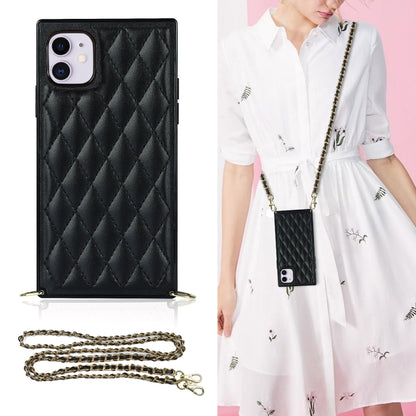 Elegant Rhombic Pattern Microfiber Leather +TPU Shockproof Case with Crossbody Strap Chain, For iPhone SE 2022 / SE 2020 / 8 / 7, For iPhone 8 Plus / 7 Plus, For iPhone X / XS, For iPhone XR, For iPhone XS Max, For iPhone 11, For iPhone 11 Pro         ...