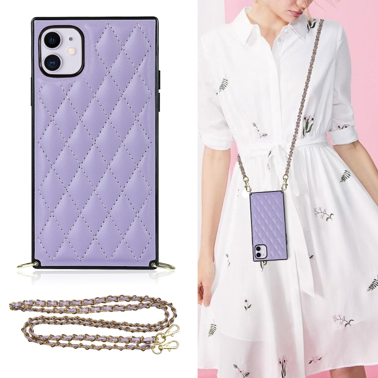 Elegant Rhombic Pattern Microfiber Leather +TPU Shockproof Case with Crossbody Strap Chain, For iPhone SE 2022 / SE 2020 / 8 / 7, For iPhone 8 Plus / 7 Plus, For iPhone X / XS, For iPhone XR, For iPhone XS Max, For iPhone 11, For iPhone 11 Pro         ...