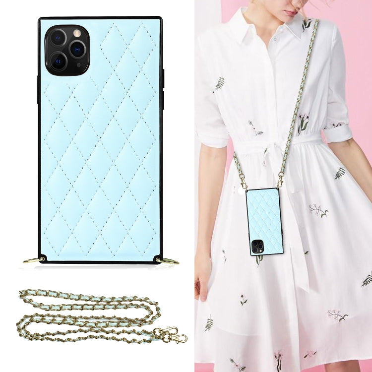 Elegant Rhombic Pattern Microfiber Leather +TPU Shockproof Case with Crossbody Strap Chain, For iPhone SE 2022 / SE 2020 / 8 / 7, For iPhone 8 Plus / 7 Plus, For iPhone X / XS, For iPhone XR, For iPhone XS Max, For iPhone 11, For iPhone 11 Pro         ...