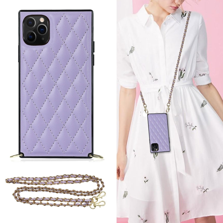 Elegant Rhombic Pattern Microfiber Leather +TPU Shockproof Case with Crossbody Strap Chain, For iPhone SE 2022 / SE 2020 / 8 / 7, For iPhone 8 Plus / 7 Plus, For iPhone X / XS, For iPhone XR, For iPhone XS Max, For iPhone 11, For iPhone 11 Pro         ...