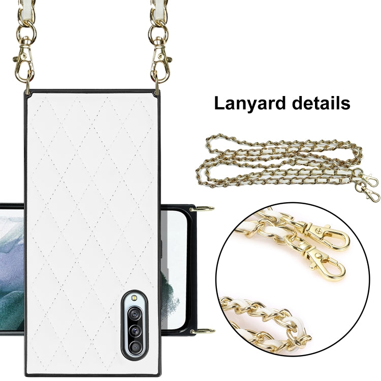 Elegant Rhombic Pattern Microfiber Leather +TPU Shockproof Case with Crossbody Strap Chain, For Samsung Galaxy A90 5G, For Samsung Galaxy Note10+, For Samsung Galaxy Note20 Ultra, For Samsung Galaxy S9+, For Samsung Galaxy S10, For Samsung Galaxy S10+ ...