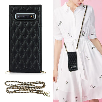 Elegant Rhombic Pattern Microfiber Leather +TPU Shockproof Case with Crossbody Strap Chain, For Samsung Galaxy A90 5G, For Samsung Galaxy Note10+, For Samsung Galaxy Note20 Ultra, For Samsung Galaxy S9+, For Samsung Galaxy S10, For Samsung Galaxy S10+ ...