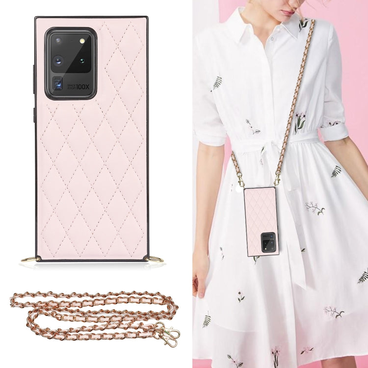 Elegant Rhombic Pattern Microfiber Leather +TPU Shockproof Case with Crossbody Strap Chain, For Samsung Galaxy A90 5G, For Samsung Galaxy Note10+, For Samsung Galaxy Note20 Ultra, For Samsung Galaxy S9+, For Samsung Galaxy S10, For Samsung Galaxy S10+ ...