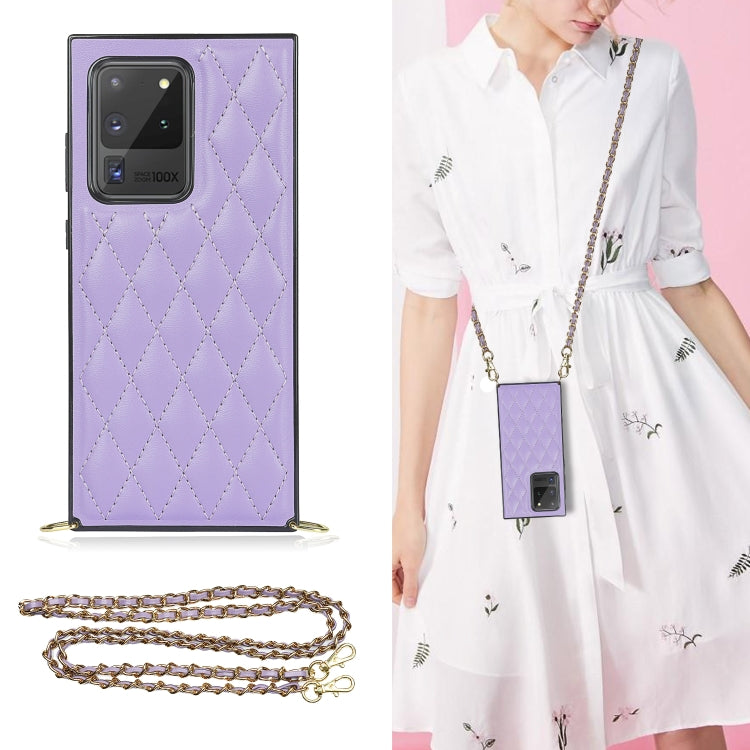 Elegant Rhombic Pattern Microfiber Leather +TPU Shockproof Case with Crossbody Strap Chain, For Samsung Galaxy A90 5G, For Samsung Galaxy Note10+, For Samsung Galaxy Note20 Ultra, For Samsung Galaxy S9+, For Samsung Galaxy S10, For Samsung Galaxy S10+ ...