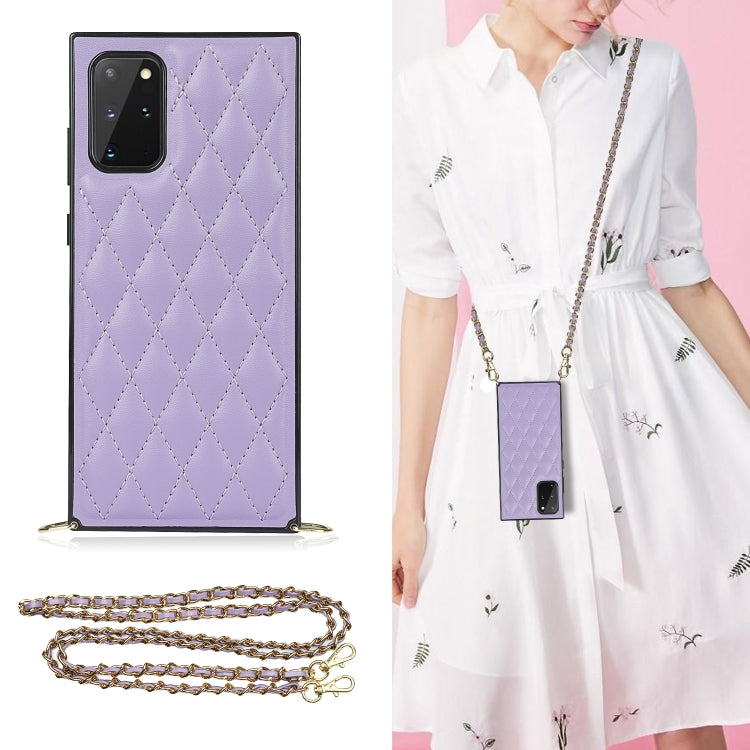 Elegant Rhombic Pattern Microfiber Leather +TPU Shockproof Case with Crossbody Strap Chain, For Samsung Galaxy S20, For Samsung Galaxy S20+, For Samsung Galaxy S21 5G, For Samsung Galaxy S21+ 5G