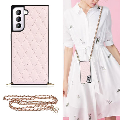 Elegant Rhombic Pattern Microfiber Leather +TPU Shockproof Case with Crossbody Strap Chain, For Samsung Galaxy S20, For Samsung Galaxy S20+, For Samsung Galaxy S21 5G, For Samsung Galaxy S21+ 5G