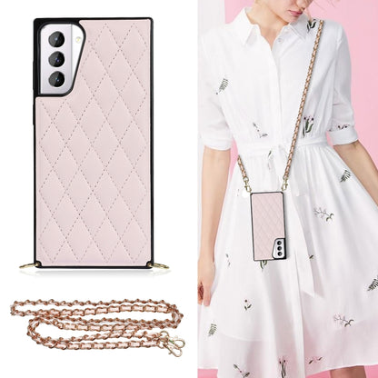 Elegant Rhombic Pattern Microfiber Leather +TPU Shockproof Case with Crossbody Strap Chain, For Samsung Galaxy S20, For Samsung Galaxy S20+, For Samsung Galaxy S21 5G, For Samsung Galaxy S21+ 5G