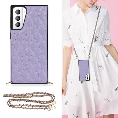 Elegant Rhombic Pattern Microfiber Leather +TPU Shockproof Case with Crossbody Strap Chain, For Samsung Galaxy S20, For Samsung Galaxy S20+, For Samsung Galaxy S21 5G, For Samsung Galaxy S21+ 5G