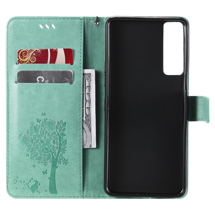 Tree & Cat Pattern Pressed Printing Horizontal Flip PU Leather Case with Holder & Card Slots & Wallet & Lanyard, For LG Stylo 7 5G / 4G, For OPPO F19 / A74 4G, For OPPO A93 5G / A74 5G, For OPPO A94 4G / F19 Pro / Reno 5F