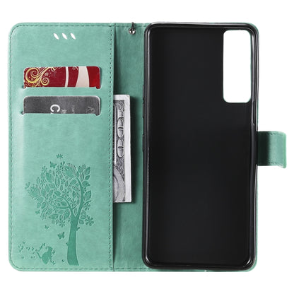 Tree & Cat Pattern Pressed Printing Horizontal Flip PU Leather Case with Holder & Card Slots & Wallet & Lanyard, For LG Stylo 7 5G / 4G, For OPPO F19 / A74 4G, For OPPO A93 5G / A74 5G, For OPPO A94 4G / F19 Pro / Reno 5F