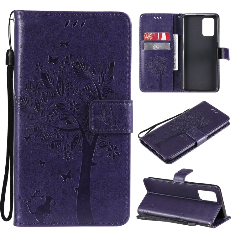 Tree & Cat Pattern Pressed Printing Horizontal Flip PU Leather Case with Holder & Card Slots & Wallet & Lanyard, For LG Stylo 7 5G / 4G, For OPPO F19 / A74 4G, For OPPO A93 5G / A74 5G, For OPPO A94 4G / F19 Pro / Reno 5F