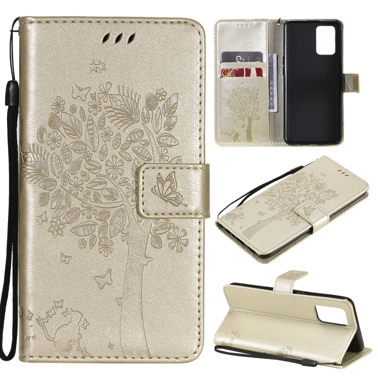 Tree & Cat Pattern Pressed Printing Horizontal Flip PU Leather Case with Holder & Card Slots & Wallet & Lanyard, For LG Stylo 7 5G / 4G, For OPPO F19 / A74 4G, For OPPO A93 5G / A74 5G, For OPPO A94 4G / F19 Pro / Reno 5F