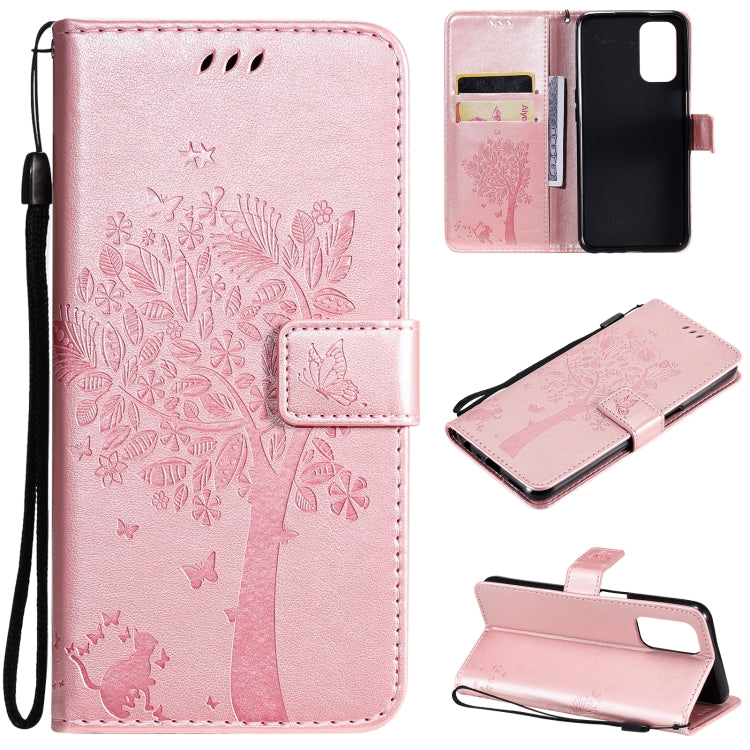 Tree & Cat Pattern Pressed Printing Horizontal Flip PU Leather Case with Holder & Card Slots & Wallet & Lanyard, For LG Stylo 7 5G / 4G, For OPPO F19 / A74 4G, For OPPO A93 5G / A74 5G, For OPPO A94 4G / F19 Pro / Reno 5F