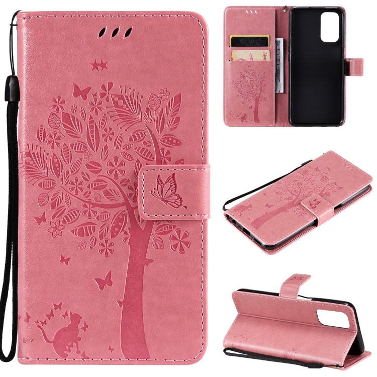 Tree & Cat Pattern Pressed Printing Horizontal Flip PU Leather Case with Holder & Card Slots & Wallet & Lanyard, For LG Stylo 7 5G / 4G, For OPPO F19 / A74 4G, For OPPO A93 5G / A74 5G, For OPPO A94 4G / F19 Pro / Reno 5F