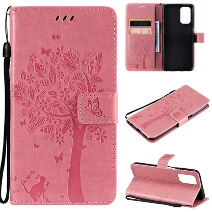 Tree & Cat Pattern Pressed Printing Horizontal Flip PU Leather Case with Holder & Card Slots & Wallet & Lanyard, For LG Stylo 7 5G / 4G, For OPPO F19 / A74 4G, For OPPO A93 5G / A74 5G, For OPPO A94 4G / F19 Pro / Reno 5F
