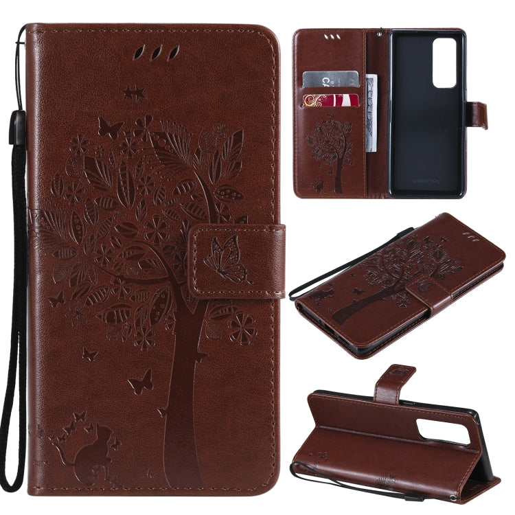 Tree & Cat Pattern Pressed Printing Horizontal Flip PU Leather Case with Holder & Card Slots & Wallet & Lanyard, For OPPO Reno5 Pro+ 5G / Find X3 Neo, For OPPO Find X3 / X3 Pro, For OPPO Realme 8 4G / Realme 8 Pro 4G, For OPPO Realme V13 5G / Realme 8 5G