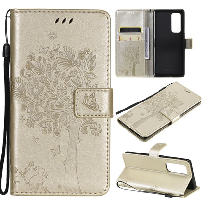 Tree & Cat Pattern Pressed Printing Horizontal Flip PU Leather Case with Holder & Card Slots & Wallet & Lanyard, For OPPO Reno5 Pro+ 5G / Find X3 Neo, For OPPO Find X3 / X3 Pro, For OPPO Realme 8 4G / Realme 8 Pro 4G, For OPPO Realme V13 5G / Realme 8 5G