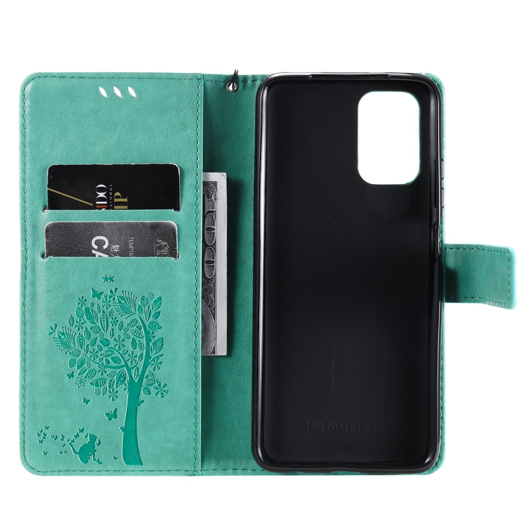 Tree & Cat Pattern Pressed Printing Horizontal Flip PU Leather Case with Holder & Card Slots & Wallet & Lanyard, For Xiaomi Redmi Note 10 4G, For Xiaomi Redmi Note 10 Pro, For Samsung Galaxy A32 4G, For Samsung Galaxy S21 FE