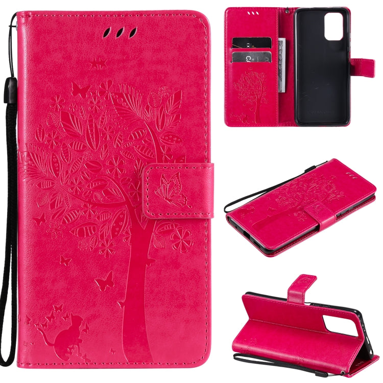 Tree & Cat Pattern Pressed Printing Horizontal Flip PU Leather Case with Holder & Card Slots & Wallet & Lanyard, For Xiaomi Redmi Note 10 4G, For Xiaomi Redmi Note 10 Pro, For Samsung Galaxy A32 4G, For Samsung Galaxy S21 FE