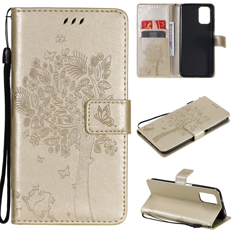 Tree & Cat Pattern Pressed Printing Horizontal Flip PU Leather Case with Holder & Card Slots & Wallet & Lanyard, For Xiaomi Redmi Note 10 4G, For Xiaomi Redmi Note 10 Pro, For Samsung Galaxy A32 4G, For Samsung Galaxy S21 FE