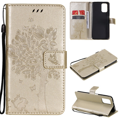 Tree & Cat Pattern Pressed Printing Horizontal Flip PU Leather Case with Holder & Card Slots & Wallet & Lanyard, For Xiaomi Redmi Note 10 4G, For Xiaomi Redmi Note 10 Pro, For Samsung Galaxy A32 4G, For Samsung Galaxy S21 FE