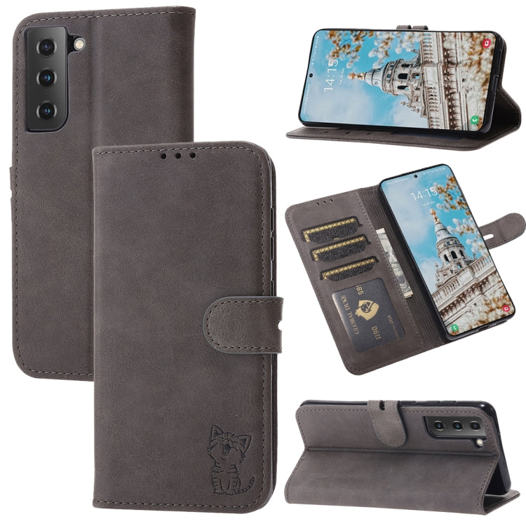 Embossed Happy Cat Pattern Horizontal Flip Leather Case with Holder & Card Slots & Wallet, For Samsung Galaxy S21 FE, For Samsung Galaxy A12, For Samsung Galaxy A22 4G, For Samsung Galaxy A22 5G EU Version, For Samsung Galaxy A32 4G                    ...