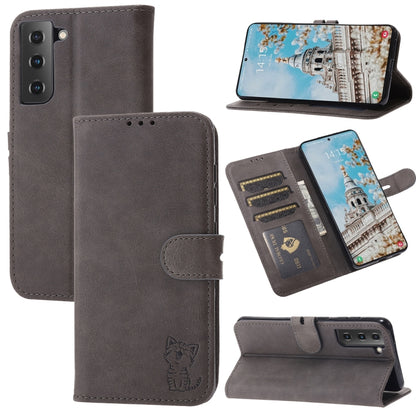 Embossed Happy Cat Pattern Horizontal Flip Leather Case with Holder & Card Slots & Wallet, For Samsung Galaxy S21 FE, For Samsung Galaxy A12, For Samsung Galaxy A22 4G, For Samsung Galaxy A22 5G EU Version, For Samsung Galaxy A32 4G                    ...