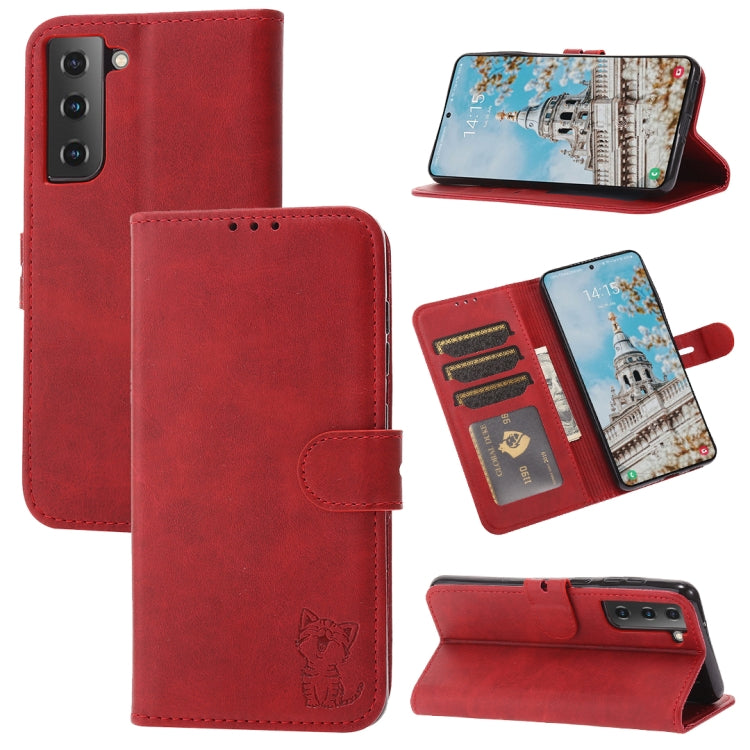 Embossed Happy Cat Pattern Horizontal Flip Leather Case with Holder & Card Slots & Wallet, For Samsung Galaxy S21 FE, For Samsung Galaxy A12, For Samsung Galaxy A22 4G, For Samsung Galaxy A22 5G EU Version, For Samsung Galaxy A32 4G                    ...