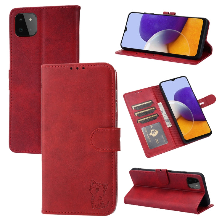 Embossed Happy Cat Pattern Horizontal Flip Leather Case with Holder & Card Slots & Wallet, For Samsung Galaxy S21 FE, For Samsung Galaxy A12, For Samsung Galaxy A22 4G, For Samsung Galaxy A22 5G EU Version, For Samsung Galaxy A32 4G                    ...