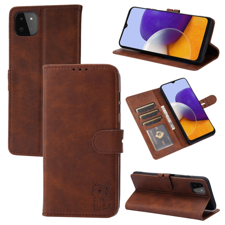 Embossed Happy Cat Pattern Horizontal Flip Leather Case with Holder & Card Slots & Wallet, For Samsung Galaxy S21 FE, For Samsung Galaxy A12, For Samsung Galaxy A22 4G, For Samsung Galaxy A22 5G EU Version, For Samsung Galaxy A32 4G                    ...