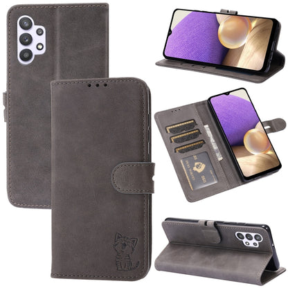 Embossed Happy Cat Pattern Horizontal Flip Leather Case with Holder & Card Slots & Wallet, For Samsung Galaxy S21 FE, For Samsung Galaxy A12, For Samsung Galaxy A22 4G, For Samsung Galaxy A22 5G EU Version, For Samsung Galaxy A32 4G                    ...
