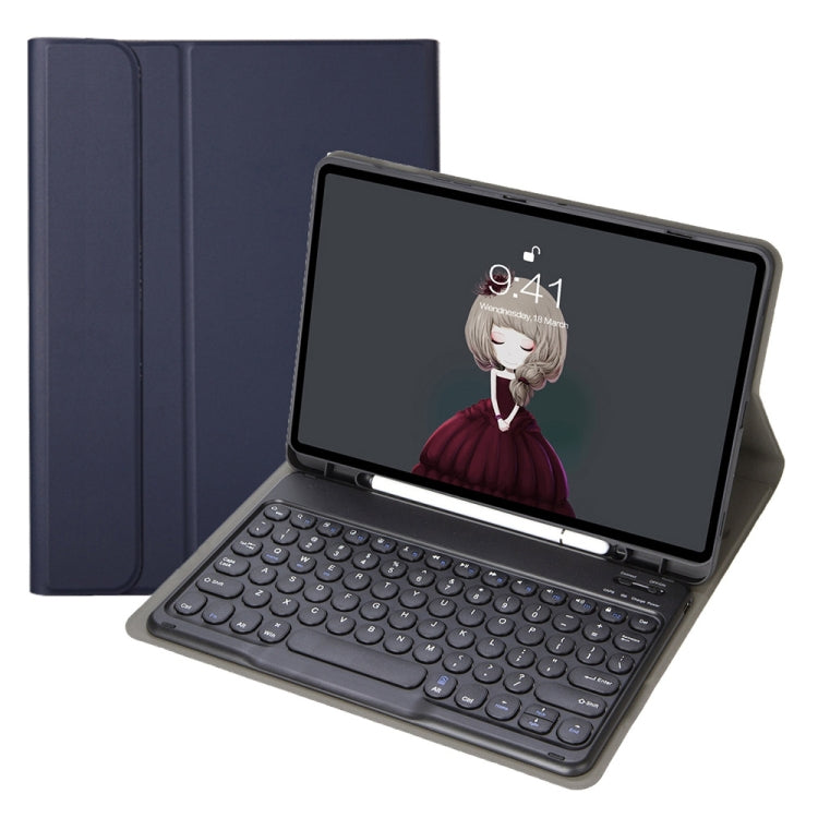 YA11B 2021 Detachable Lambskin Texture Round Keycap Bluetooth Keyboard Leather Case with Pen Slot & Stand, For iPad Pro 11 2021 / Air4 / Air5 / Pro 11