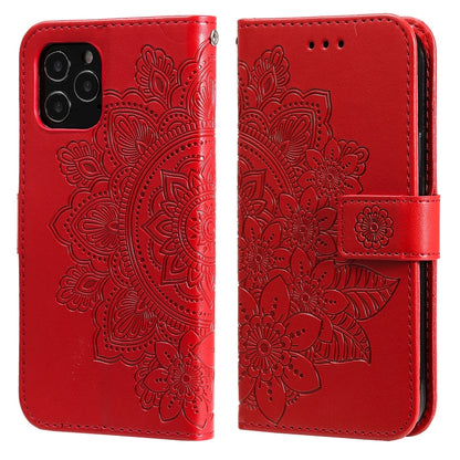 7-petal Flowers Embossing Pattern Horizontal Flip PU Leather Case with Holder & Card Slots & Wallet & Photo Frame, For iPhone 11, For iPhone 11 Pro, For iPhone 11 Pro Max, For iPhone 12 mini, For iPhone 12 / 12 Pro, For iPhone 12 Pro Max