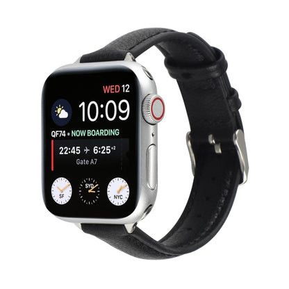 14mm Slim Genuine Leather Strap Watchband For Apple Watch Series, 7 45mm / 6 & SE & 5 & 4 44mm / 3 & 2 & 1 42mm, 7 41mm / 6 & SE & 5 & 4 40mm / 3 & 2 & 1 38mm
