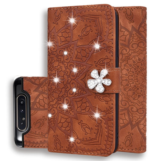 Calf Pattern Diamond Mandala Double Folding Design Embossed Leather Case with Wallet & Holder & Card Slots, For Galaxy A80 / A90
