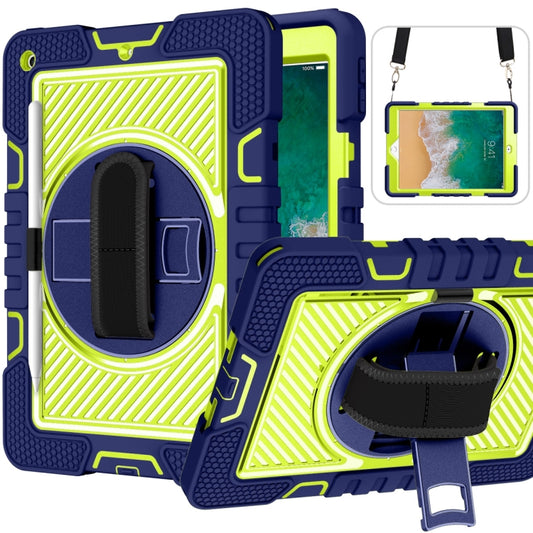 360 Degree Rotation Contrast Color Shockproof Silicone + PC Case with Holder & Hand Grip Strap & Shoulder Strap, For iPad 9.7 2018 / 2017, For iPad 10.2 2021 / 2020 / 2019