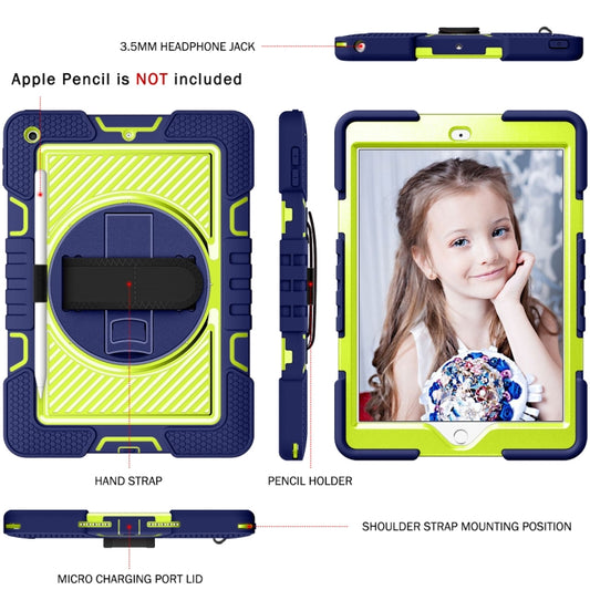 360 Degree Rotation Contrast Color Shockproof Silicone + PC Case with Holder & Hand Grip Strap & Shoulder Strap, For iPad 9.7 2018 / 2017, For iPad 10.2 2021 / 2020 / 2019