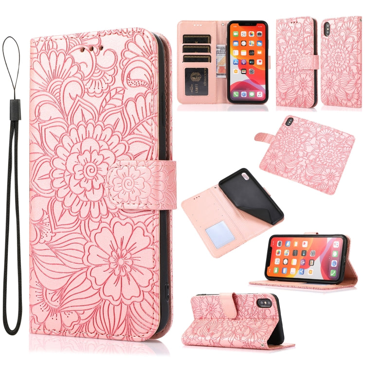 Skin Feel Embossed Sunflower Horizontal Flip Leather Case with Holder & Card Slots & Wallet & Lanyard, For iPhone X / XS, For iPhone XS Max, For iPhone 6 / 6s, For iPhone 6 Plus / 6s Plus, For iPhone 7 Plus / 8 Plus, For iPhone 7 / 8 / SE(2020)