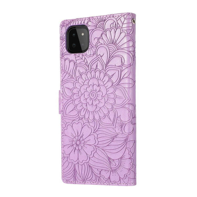 Skin Feel Embossed Sunflower Horizontal Flip Leather Case with Holder & Card Slots & Wallet & Lanyard, For Samsung Galaxy A22 5G, For Samsung Galaxy A51