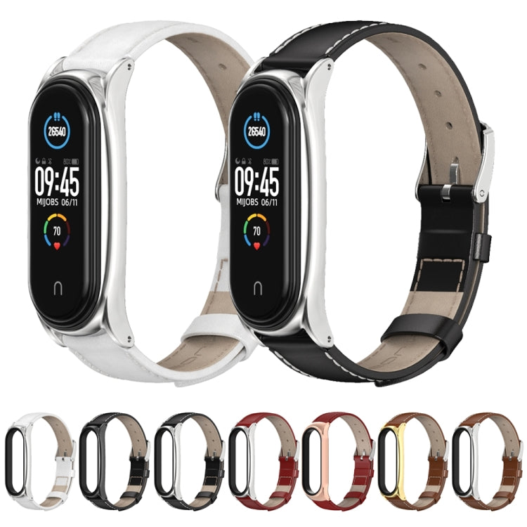 For Xiaomi Mi Band 6 / 5 Mijobs First Layer Cowhide Plus Replacement Watchband